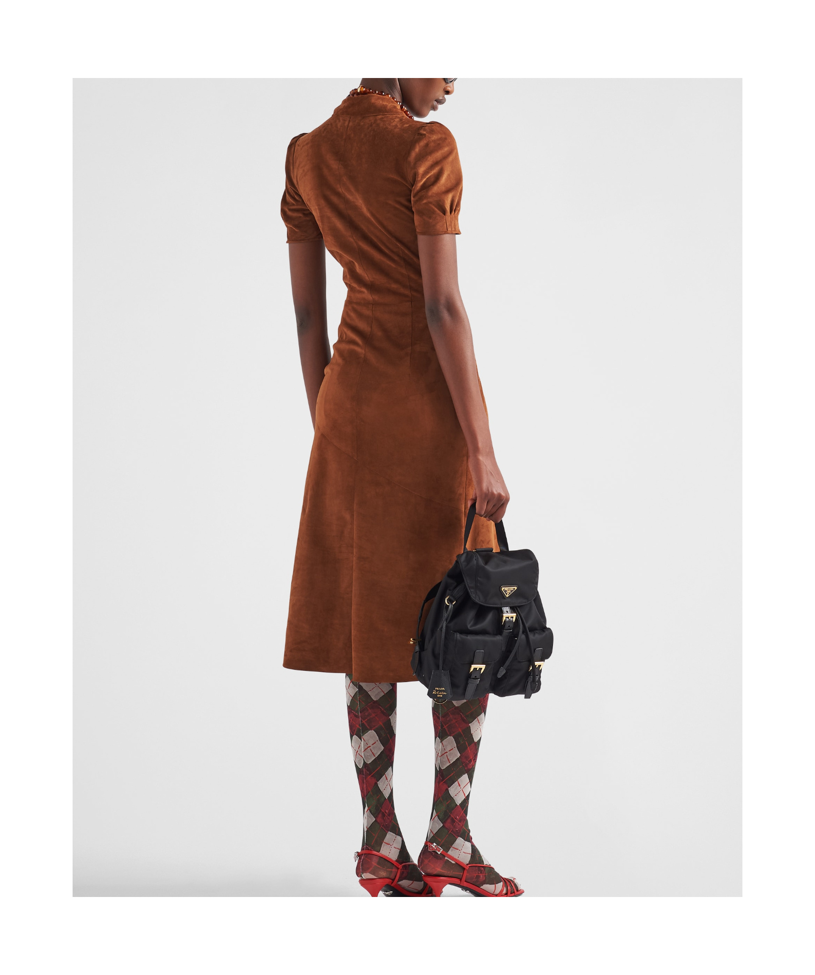 Prada Short-sleeved Zipper Dress In Brown