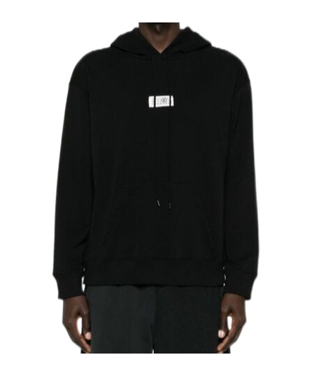 Mm6 Maison Margiela Mm6 By Maison Margiela Emblazoned Black Hoodie With Drawstring And Ribbed Finishes In Black