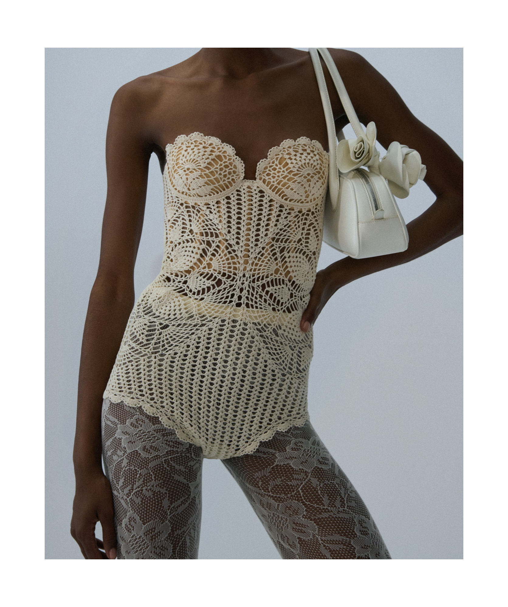 Magda Butrym Lace Crochet Bustier Bodysuit In Cream In Brown