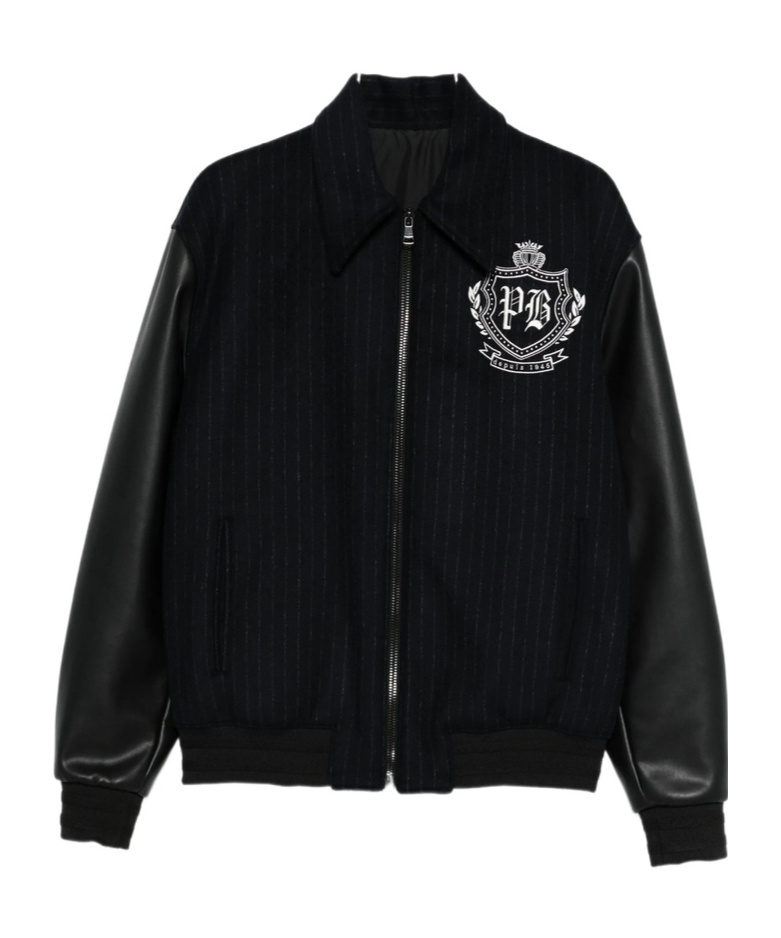 Balmain Pinstripe-print Panelled Bomber Jacket In Black