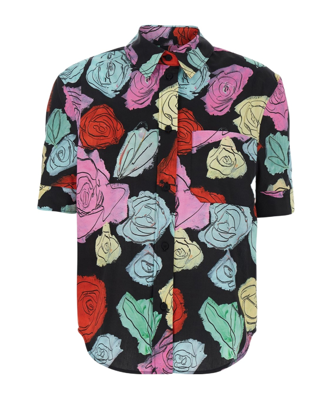 Marni Rose Scribble-print Short-sleeve Collared Shirt In Multicolor