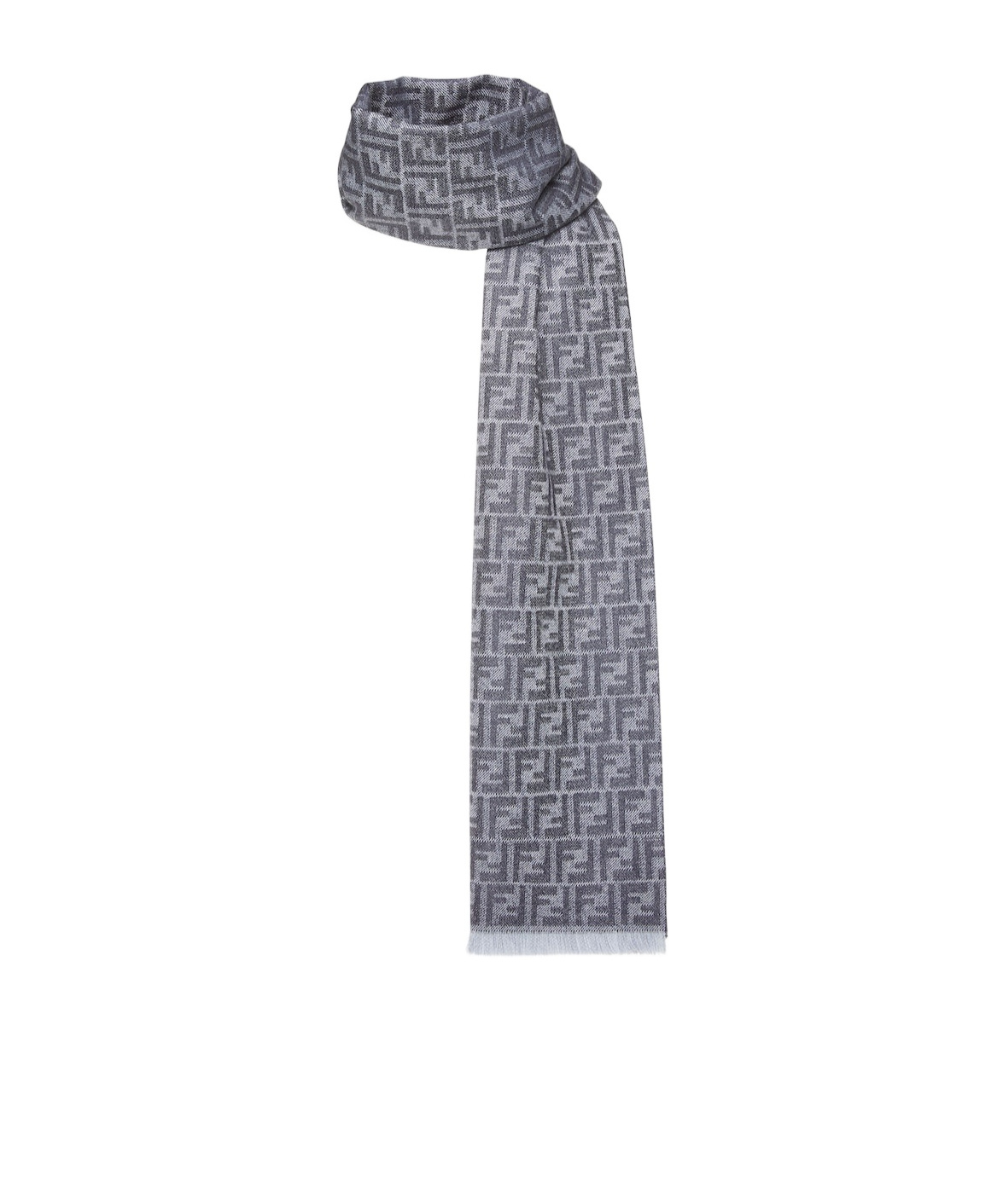 Fendi Ff Jacquard Frayed-edge Scarf In Gray