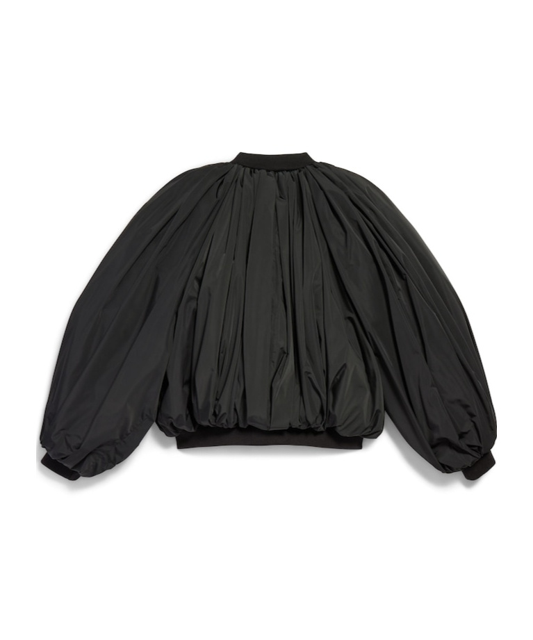 Balenciaga Black Bomber Draped Jacket With Elastic Rear Hem In Tech Fabric Woman In Black