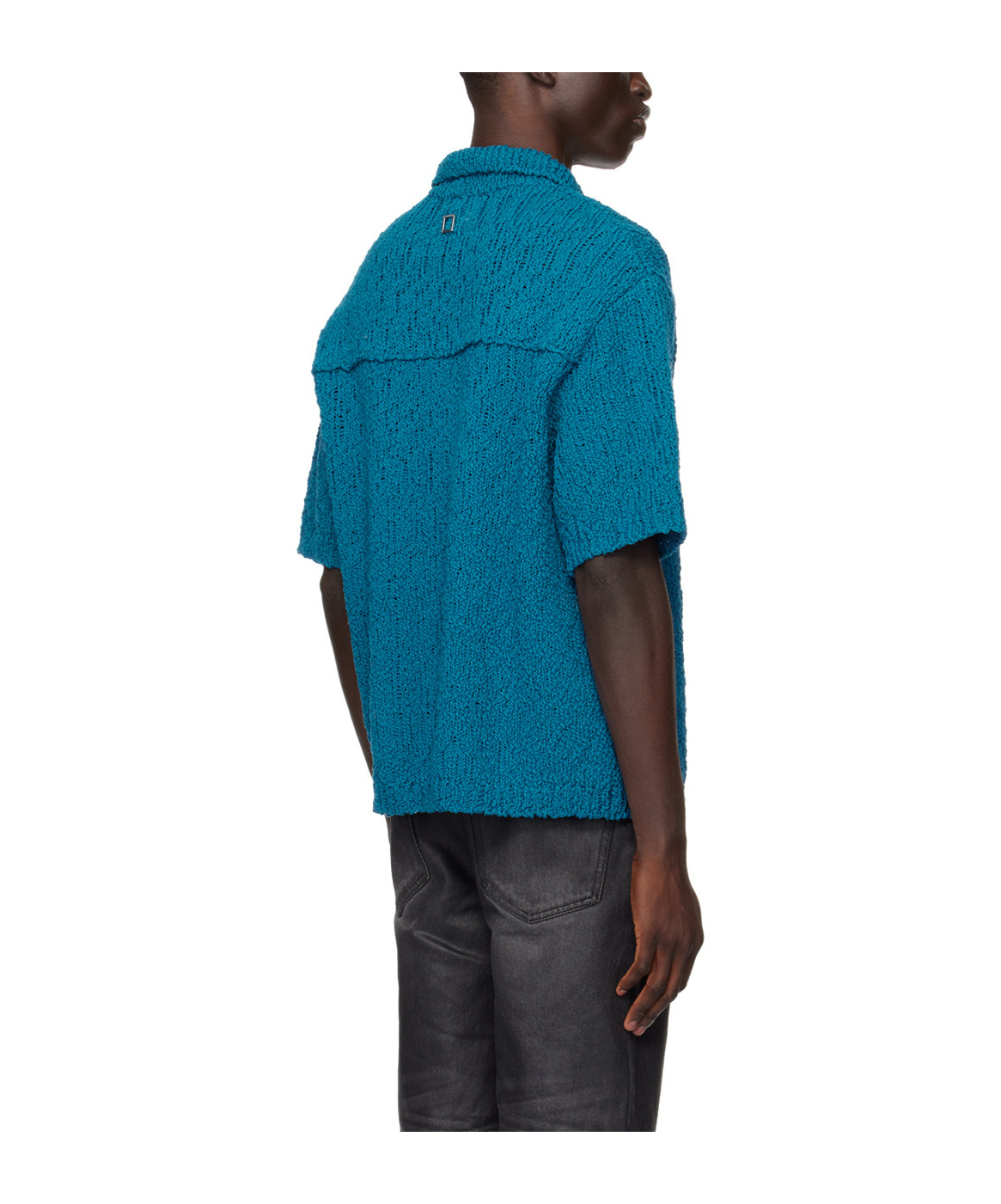 Shop Wooyoungmi Hollowed-out Short-sleeved Sweater In Blue