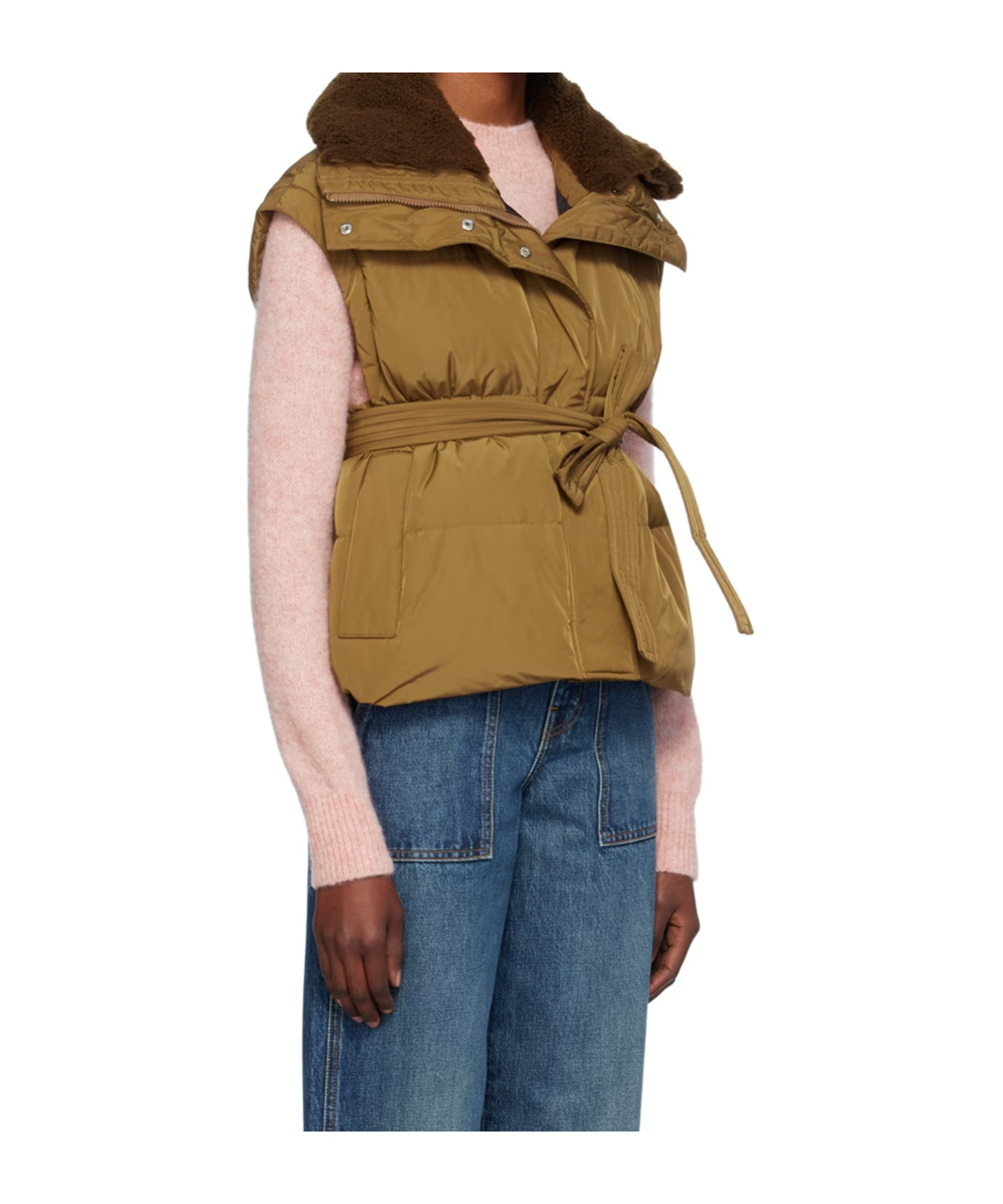 Yves Salomon Quilted Zipper Down Vest In Brown
