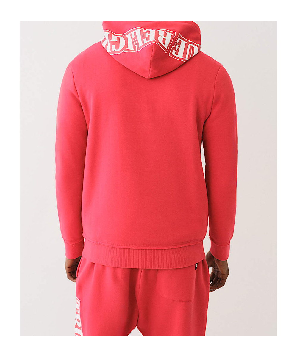 True Religion Exaggerated Icon Raw Trim Zip Hoodie In Red