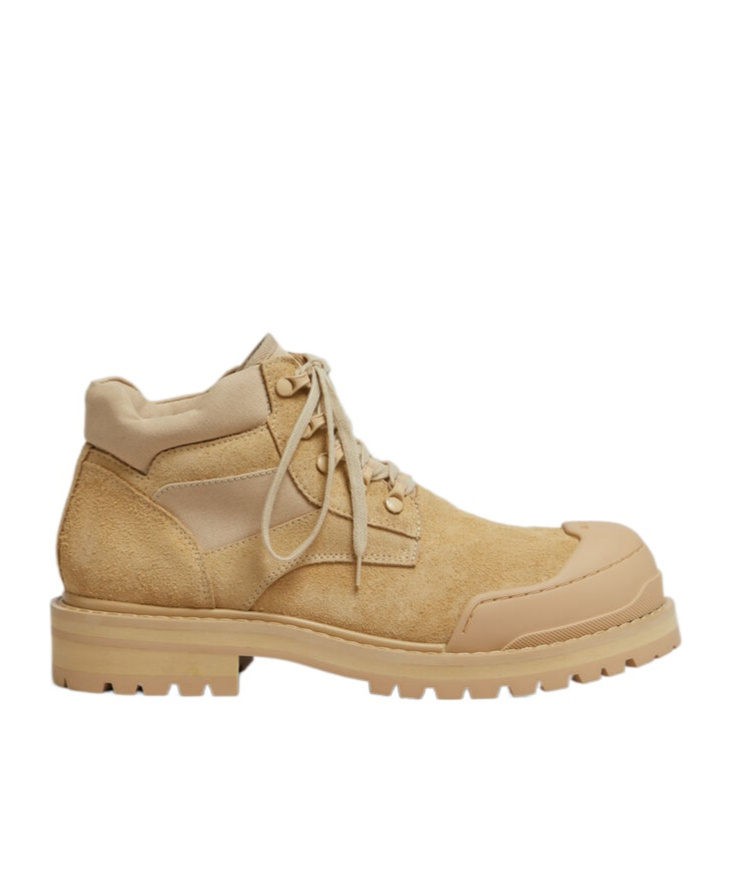Marni Beige Suede Patchy Combat Boot In Nude