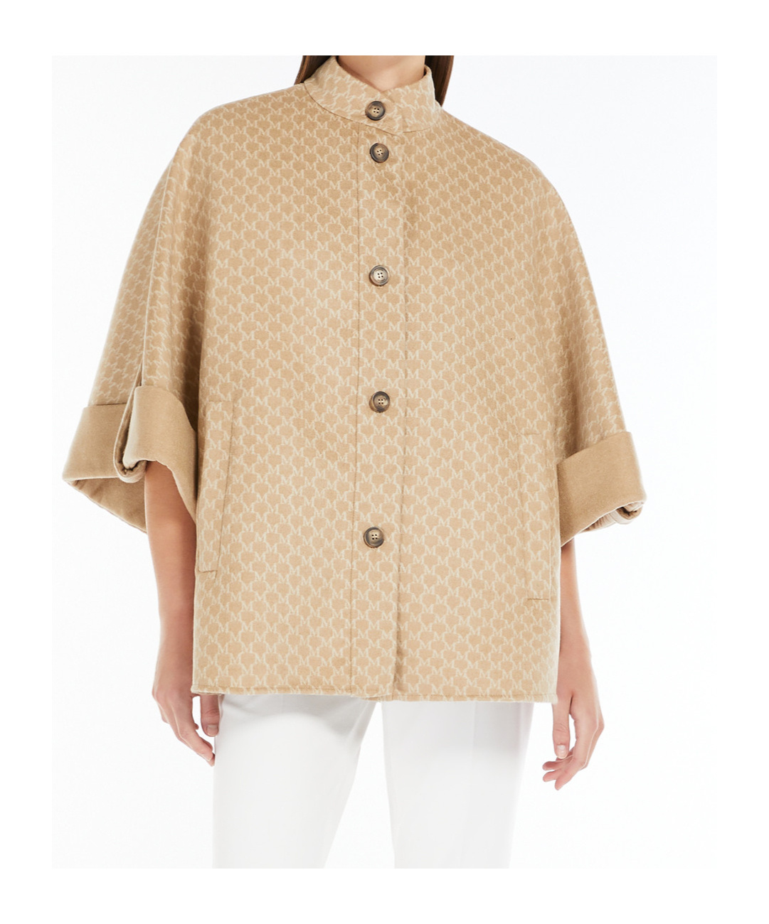 Max Mara Jacquard Wool And Cashmere Cape In Nude
