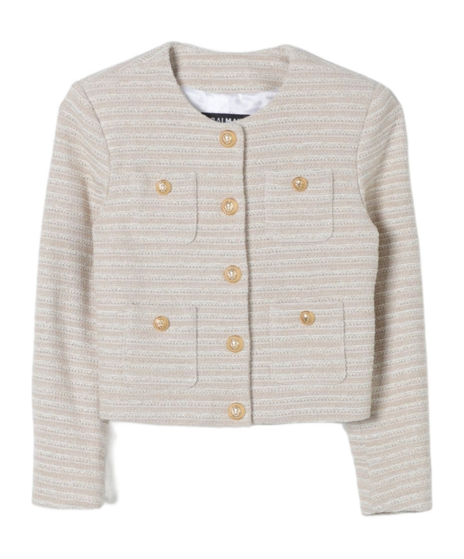 Balmain Round Collar Button Casual Jacket In White
