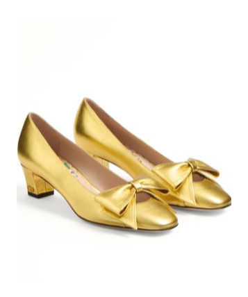 Valentino Garavani Bowow Pumps In Laminated Nappa 45mm Woman Gold 39.5 In Golden