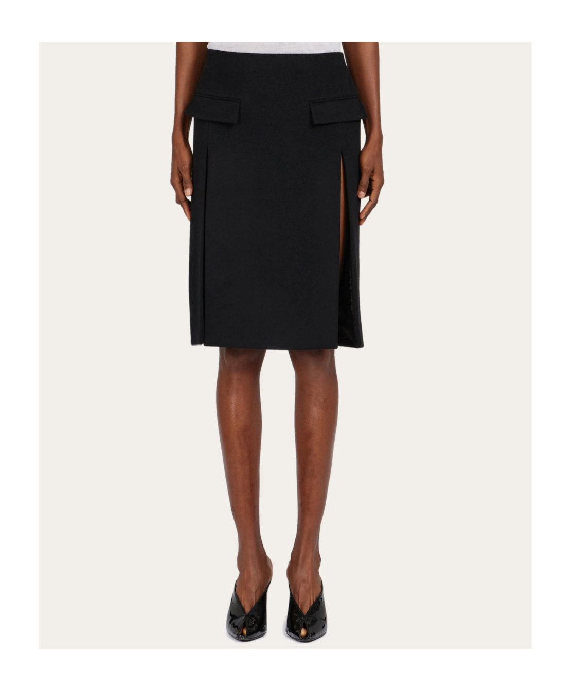 Ferragamo Viscose And Wool Skirt With Double Slit In Black