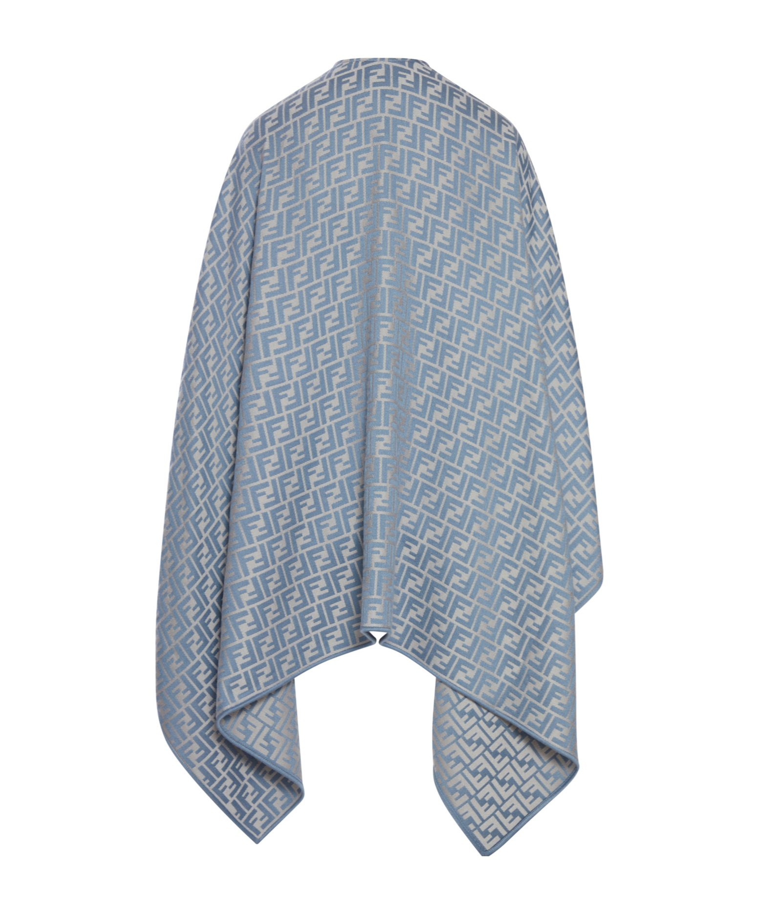 Shop Fendi Poncho In Blue Wool And Silk In Gray