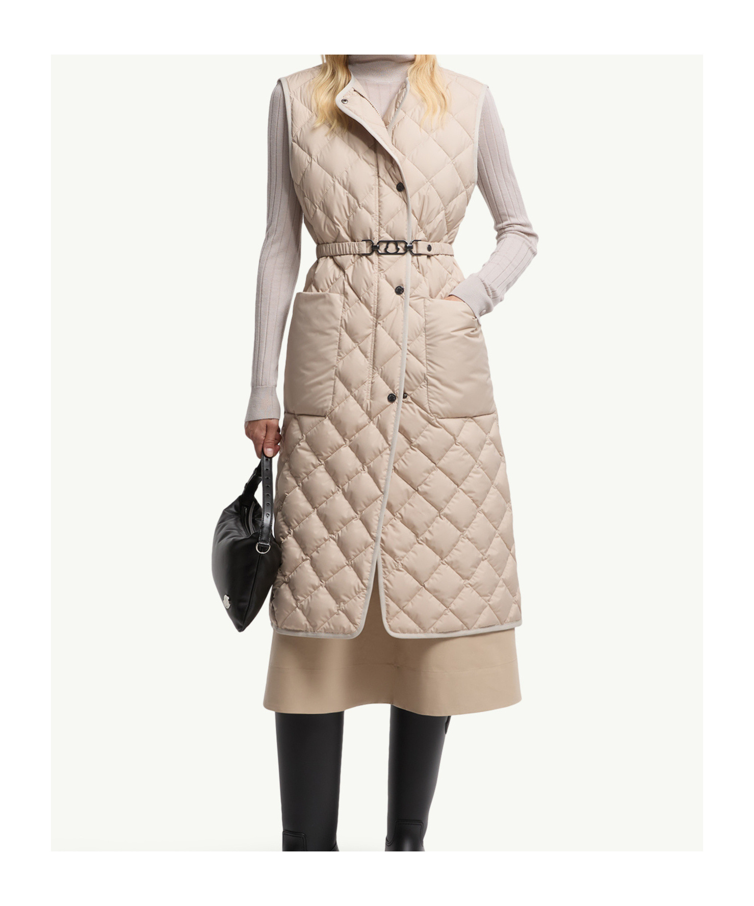Moncler Butor Diamond-quilted Long Down Gilet In Neutral