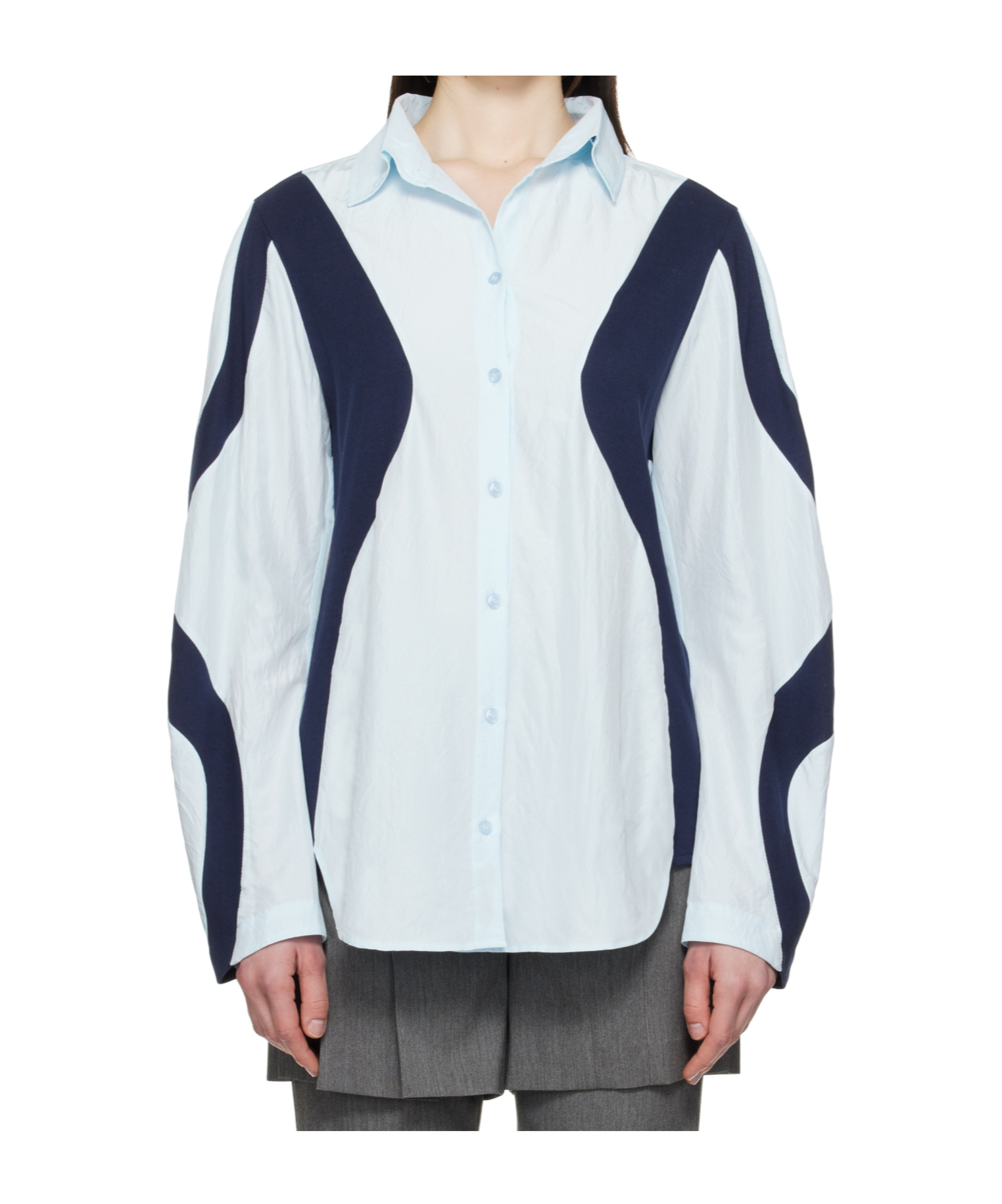 Open Yy Curved Patchwork Shirt In White