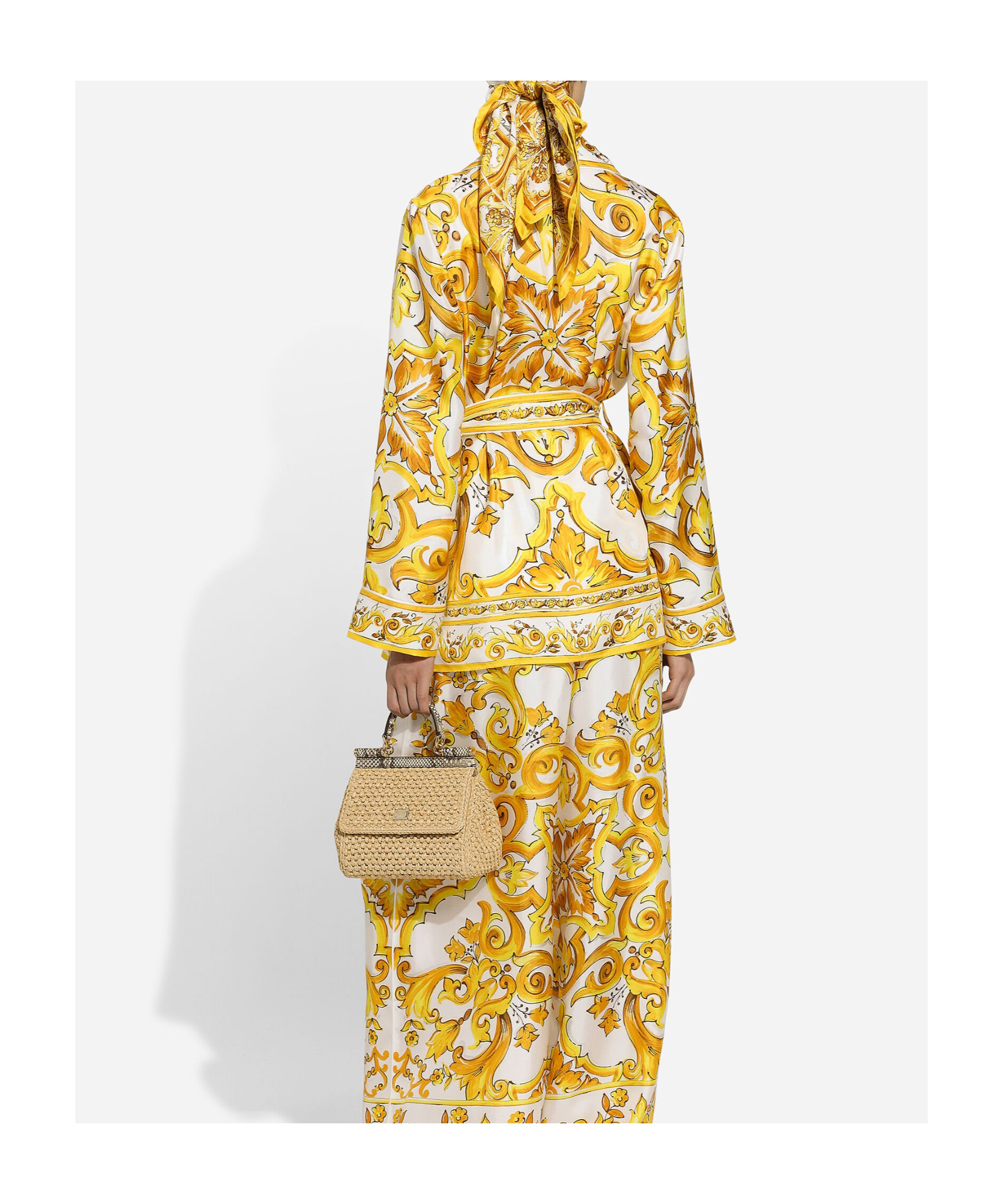 Dolce & Gabbana Silk Majolica Print Pyjama Shirt In Yellow
