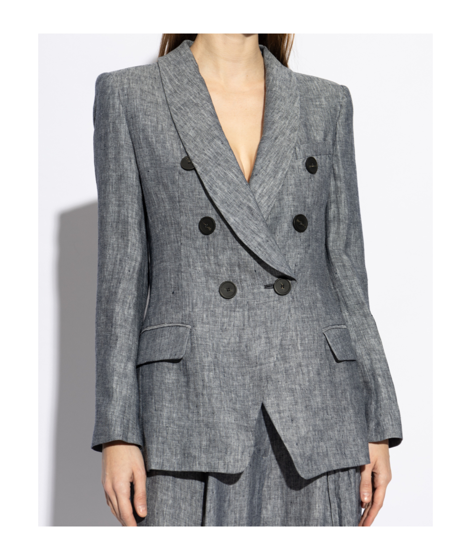 Shop Emporio Armani Double-breasted Blazer In Gray