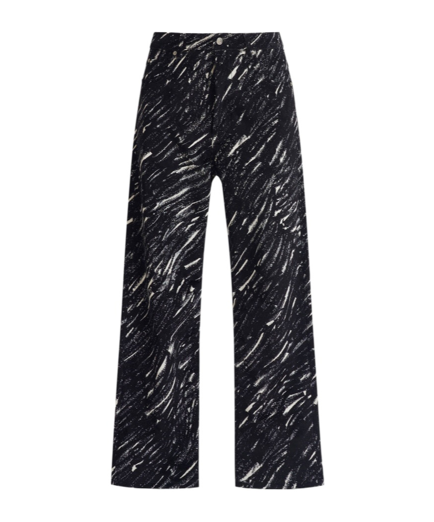 Marni Black Flocked Denim Wide-leg Jeans With Crayon Print In Black