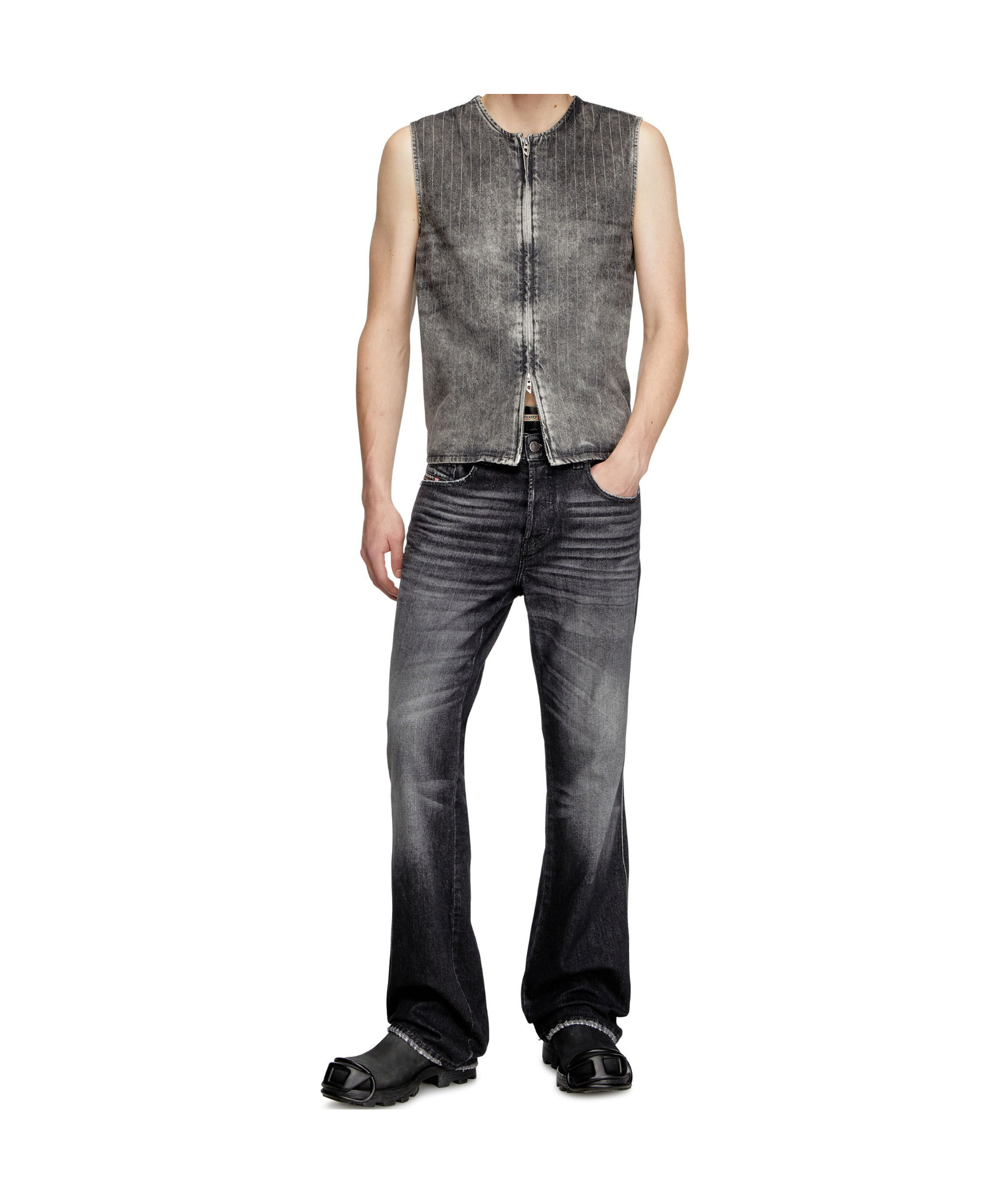 Shop Diesel Pinstripe Denim Vest In Gray