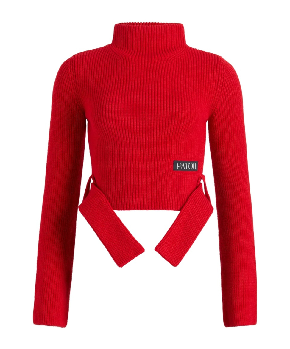 Patou Ribbed Mock-neck Top In Red