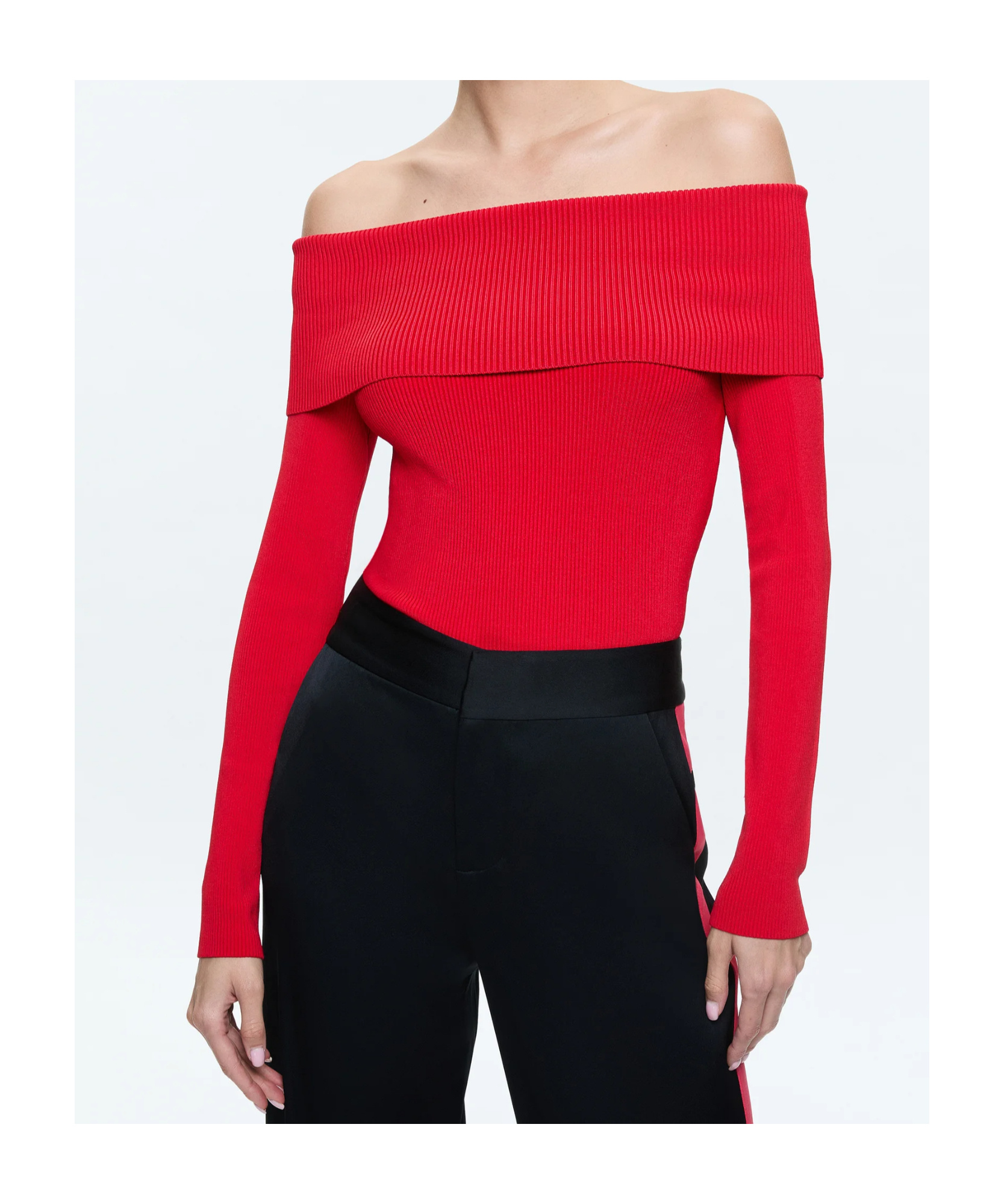 Alice And Olivia Strapless Knitted Top In Ruby Colour