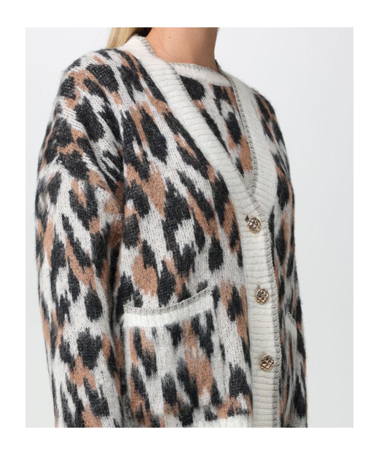 Liu •jo Leopard-intarsia Knit V-neck Cardigan In Animal Print