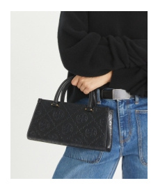 Tory Burch T Monogram Embossed Small Tote Black In Black