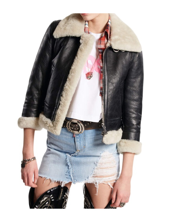 Dsquared2 Short Shearling Collar Jacket With Side Pockets In Black