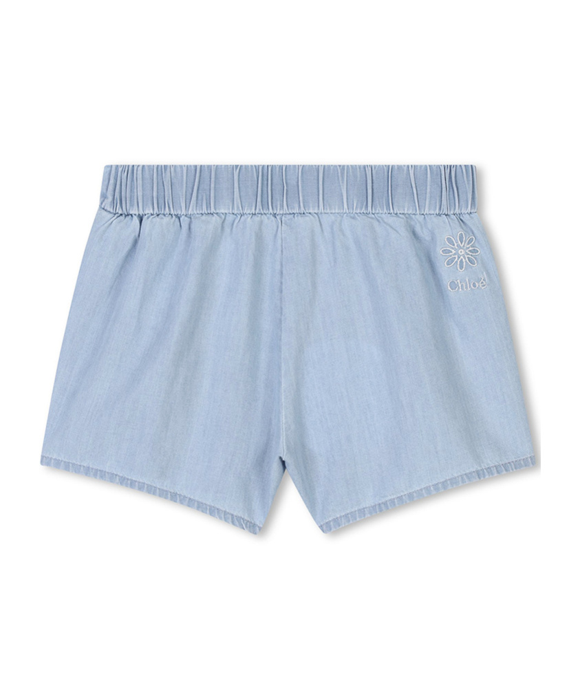 Chloé Chambray Embroidered Shorts In Blue