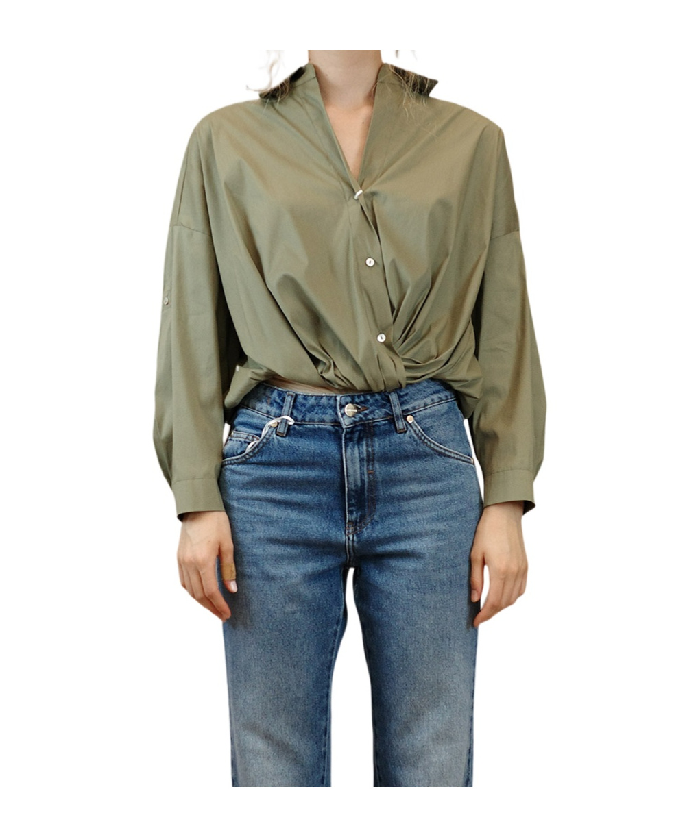 Iblues Button-down Pleated Shirt In Green