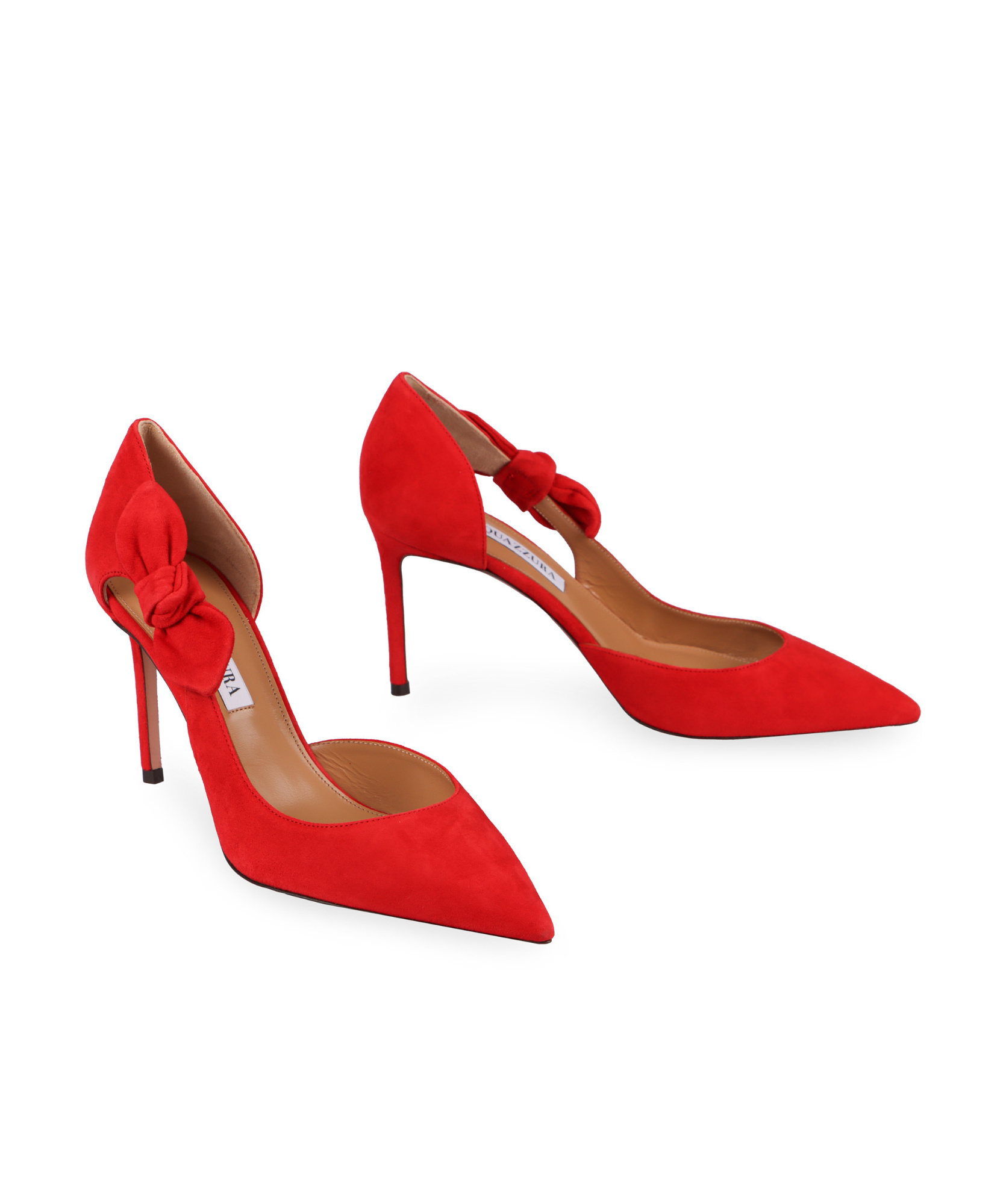 Aquazzura Very Bow Tie 105 Suede Point-toe Pumps In Red