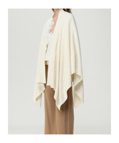 Ermanno Scervino Cozy Cable Knit Cape With Ribbed Hem In White