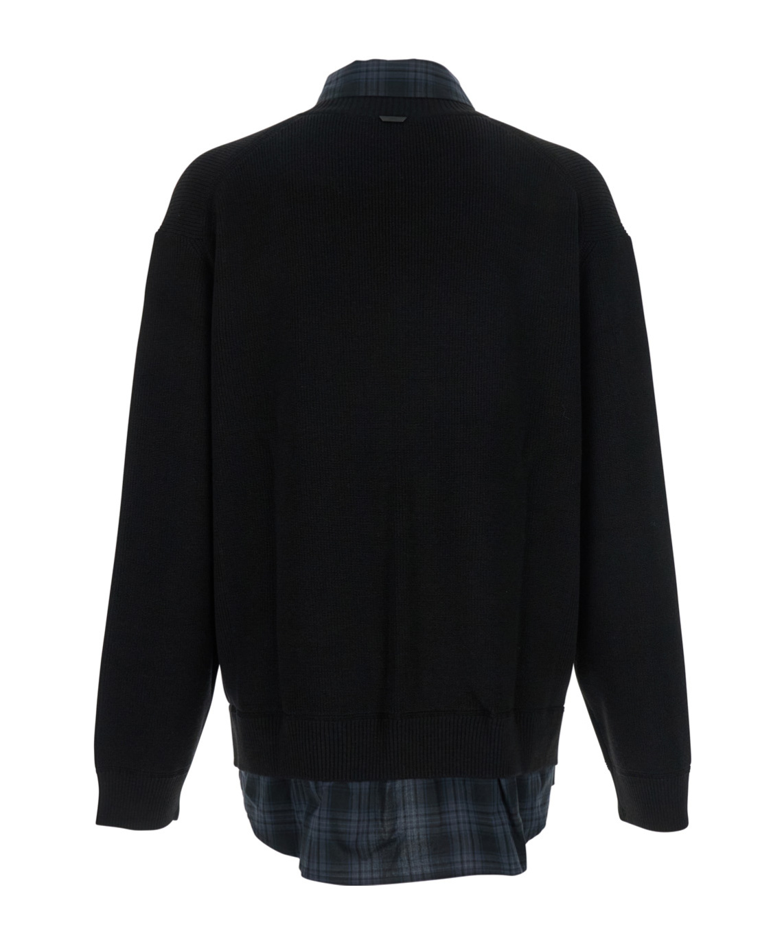 Juunj Check Shirts Layered V-neck Sweater In Black