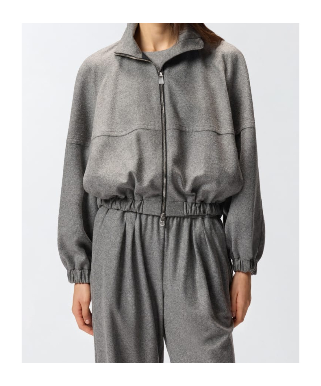 Pinko Wool-blend Bomber Jacket With Zip In Gray