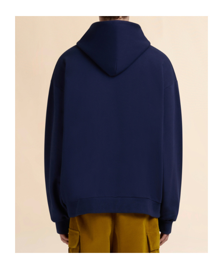 Marni Graphic Print Hooded Sweater With Ribbed Finish In Blue
