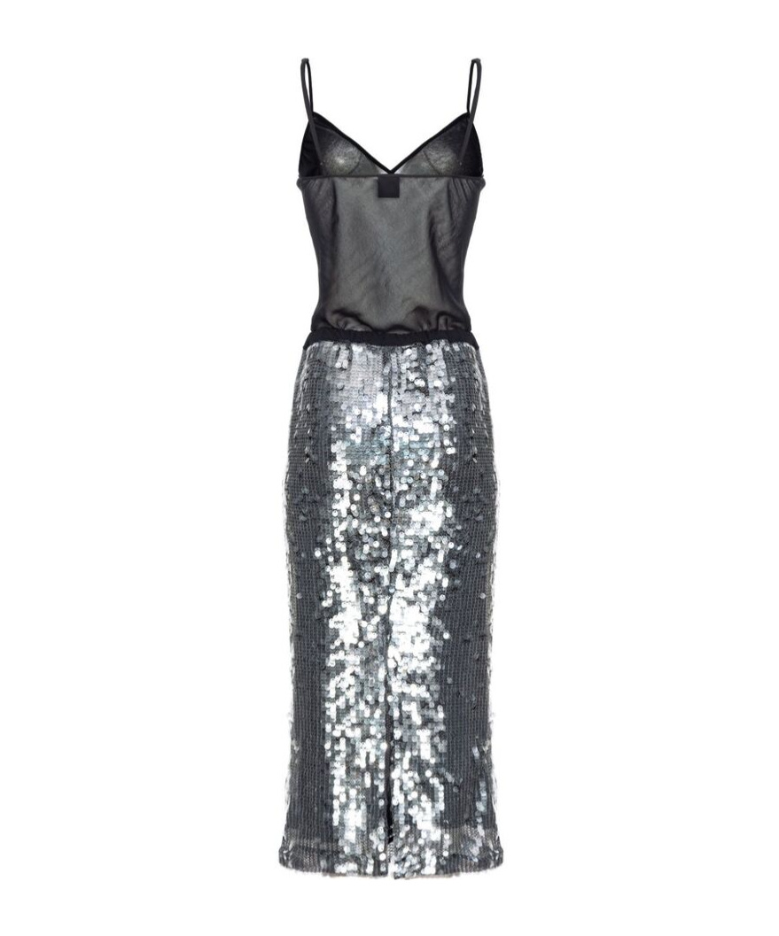 Shop Pinko Layered Semi-sheer Sequin-embellished Dress In Gray