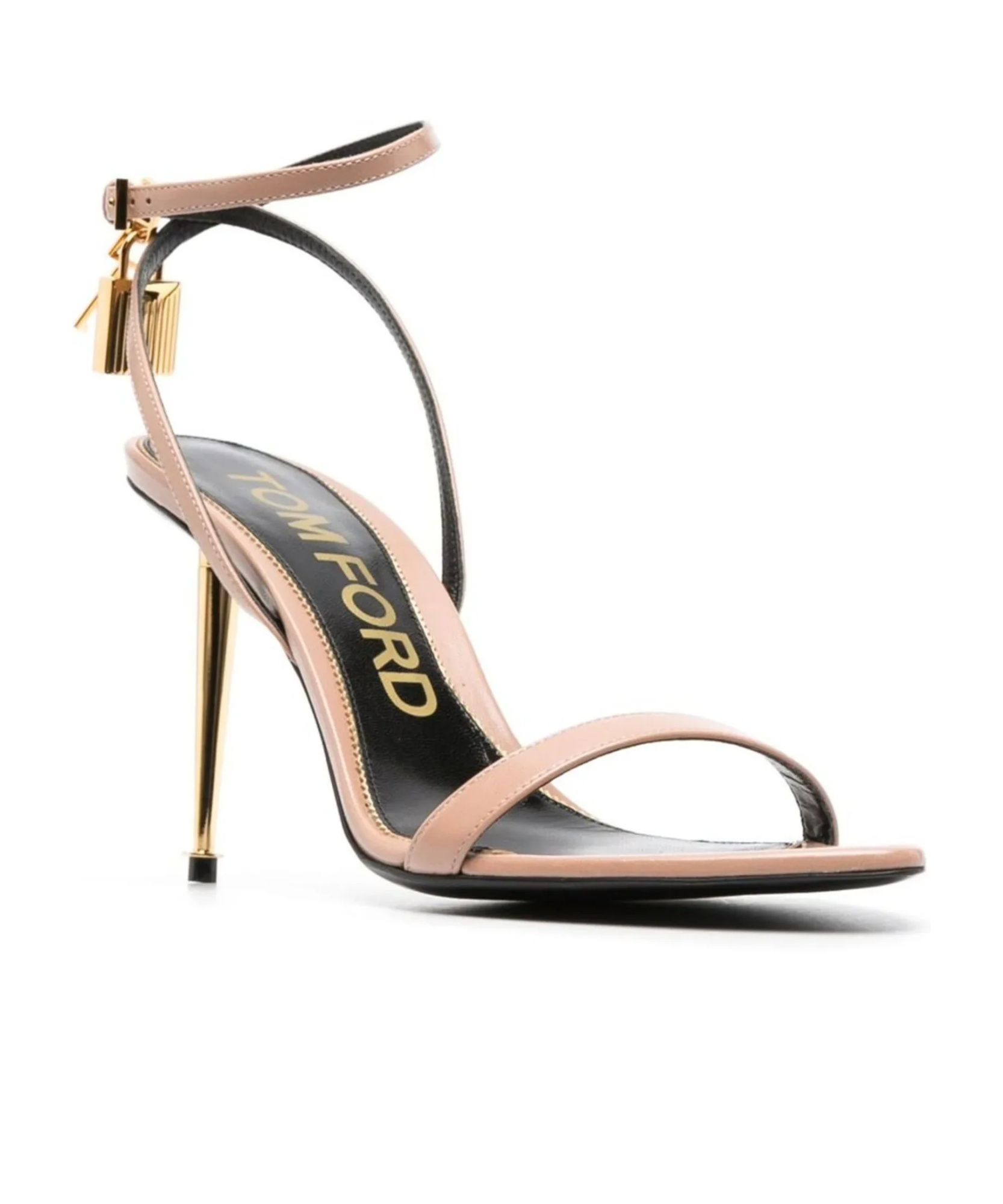 Tom Ford Pink Sandals With Metal Heel And Padlock In Leather Woman In Nude