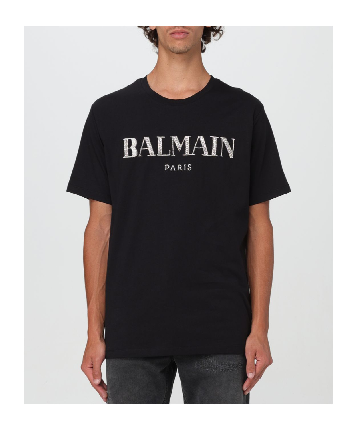 Shop Balmain Vintage Crystal-embellished T-shirt In Black