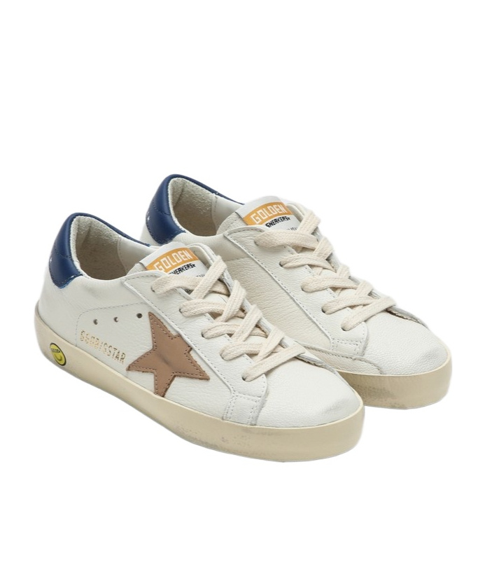 Golden Goose Junior Super-star In Nappa Leather With A Beige Star And Blue Heel Tab In Gray
