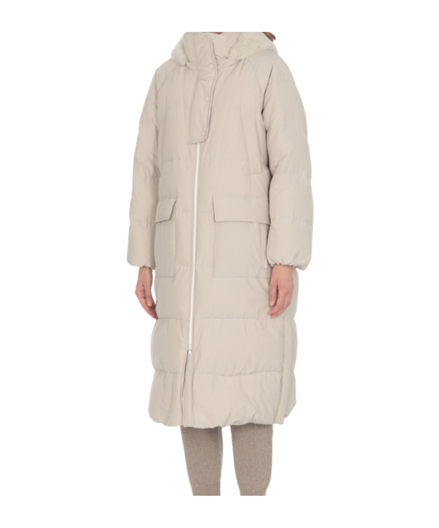 Brunello Cucinelli High-neck Hooded Coat In Nude