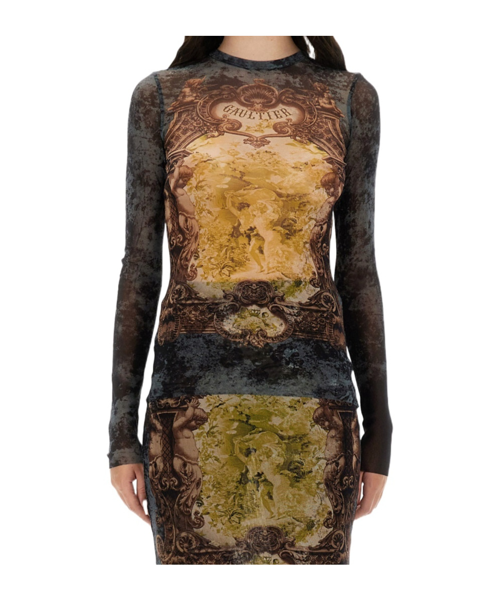 Jean Paul Gaultier Sleeveless Midi Dress Printed Pattern In Black