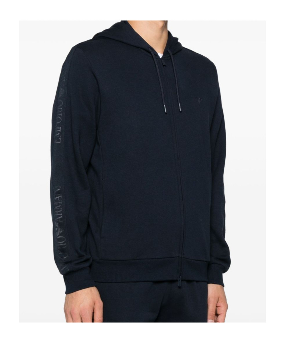 Emporio Armani Logo-detail Hooded Zip-up Sweatshirt In Blue