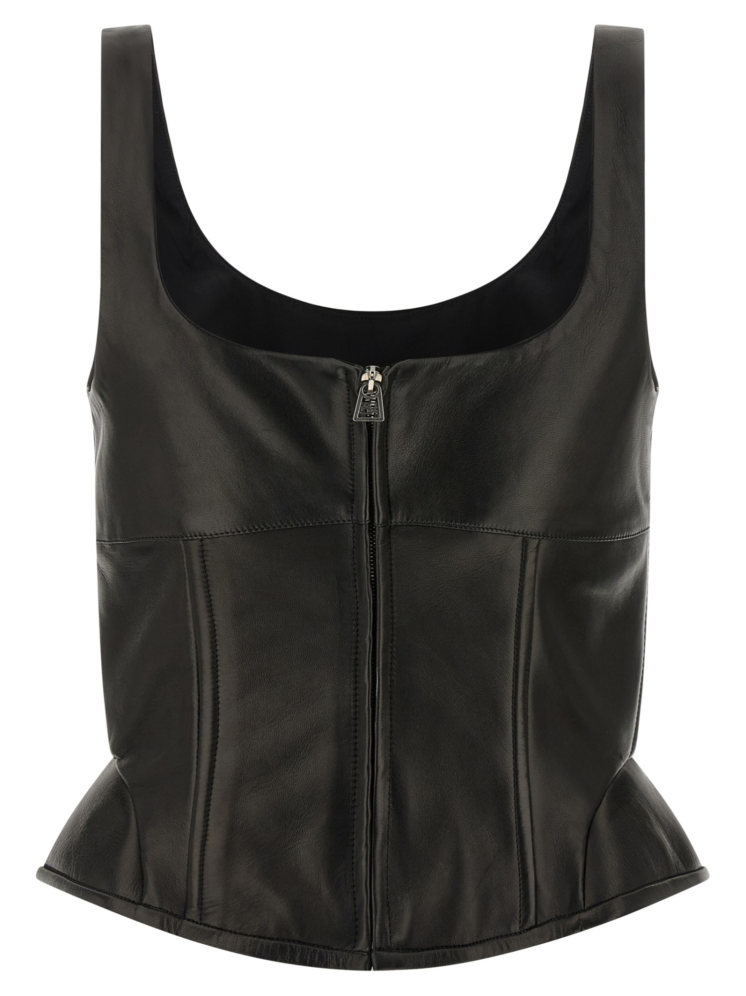 Ermanno Scervino Square Neckline Leather Top With Panel Detailing In Black