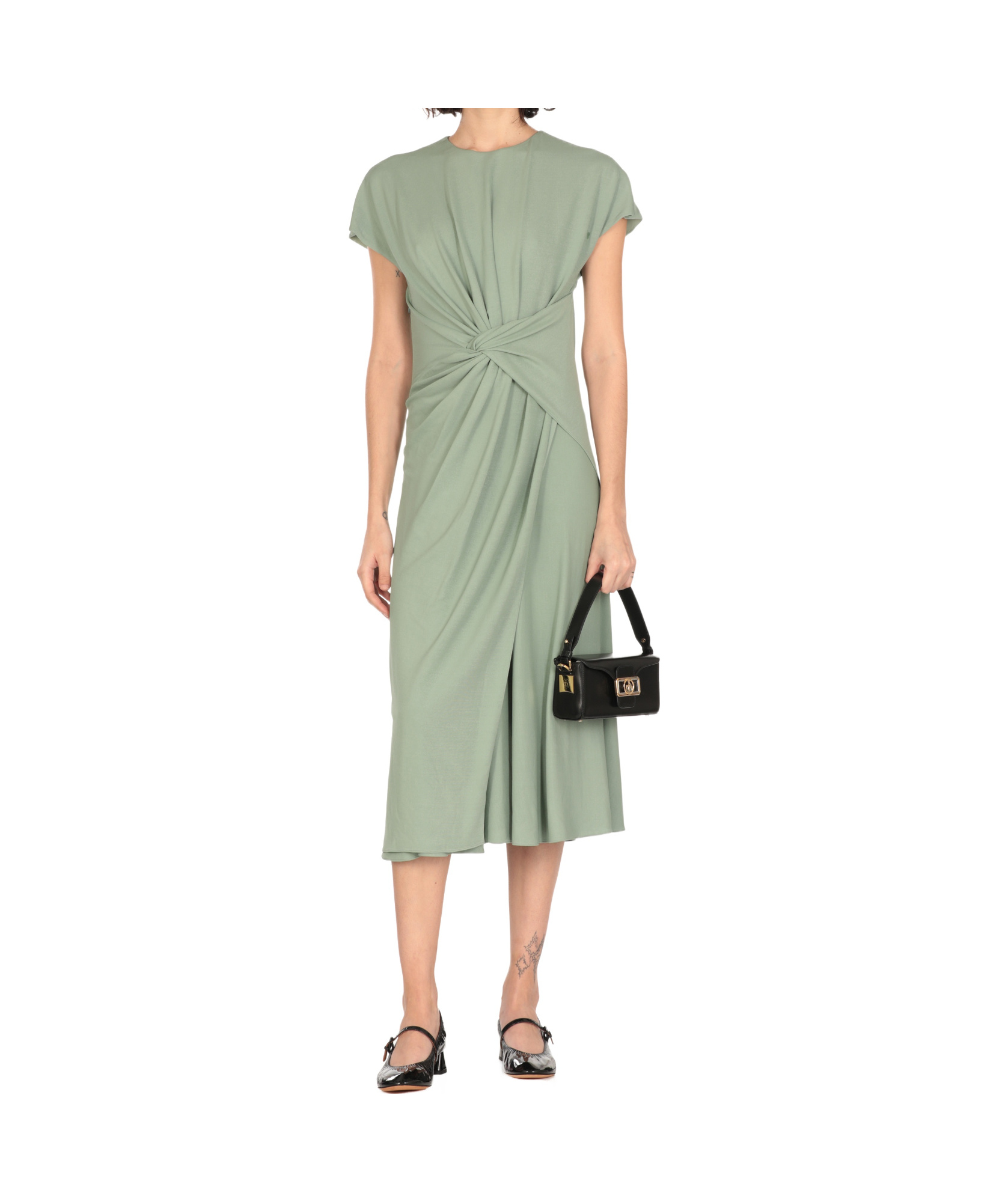Lanvin Green Robe Viscose Midi Dress In Gray