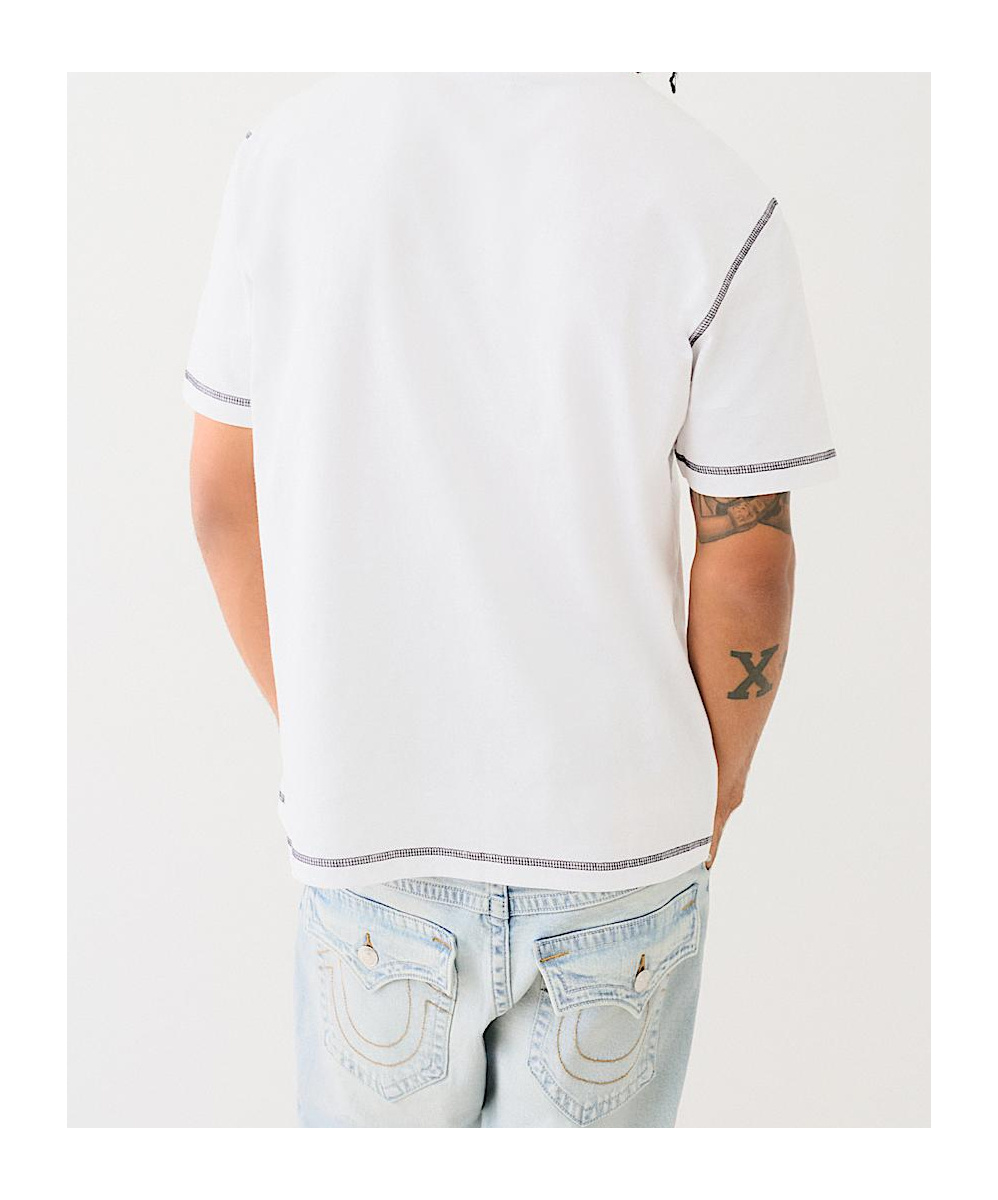True Religion Embroidered Horseshoe Flatlock Tee In White