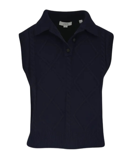 Vince Cable-knit Knitted Vest In Navy Blue