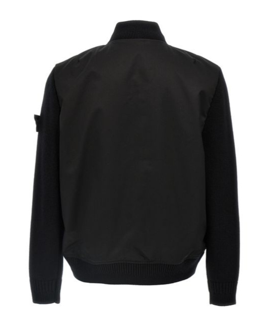 Stone Island Performance Twill Wool Bomber Jacket In Black