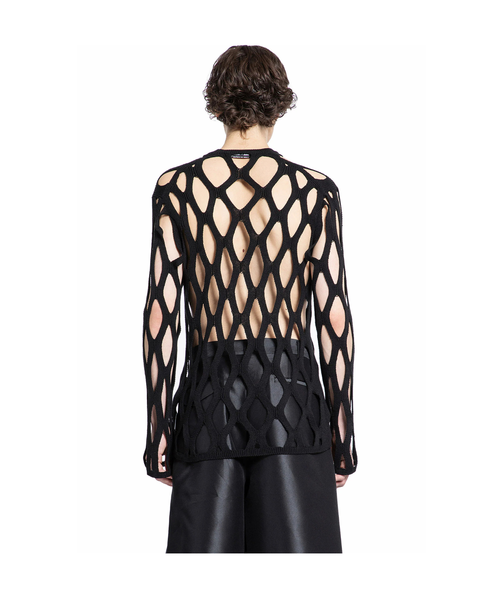 Comme Des Garçons Open-knit Crew-neck Jumper In Black