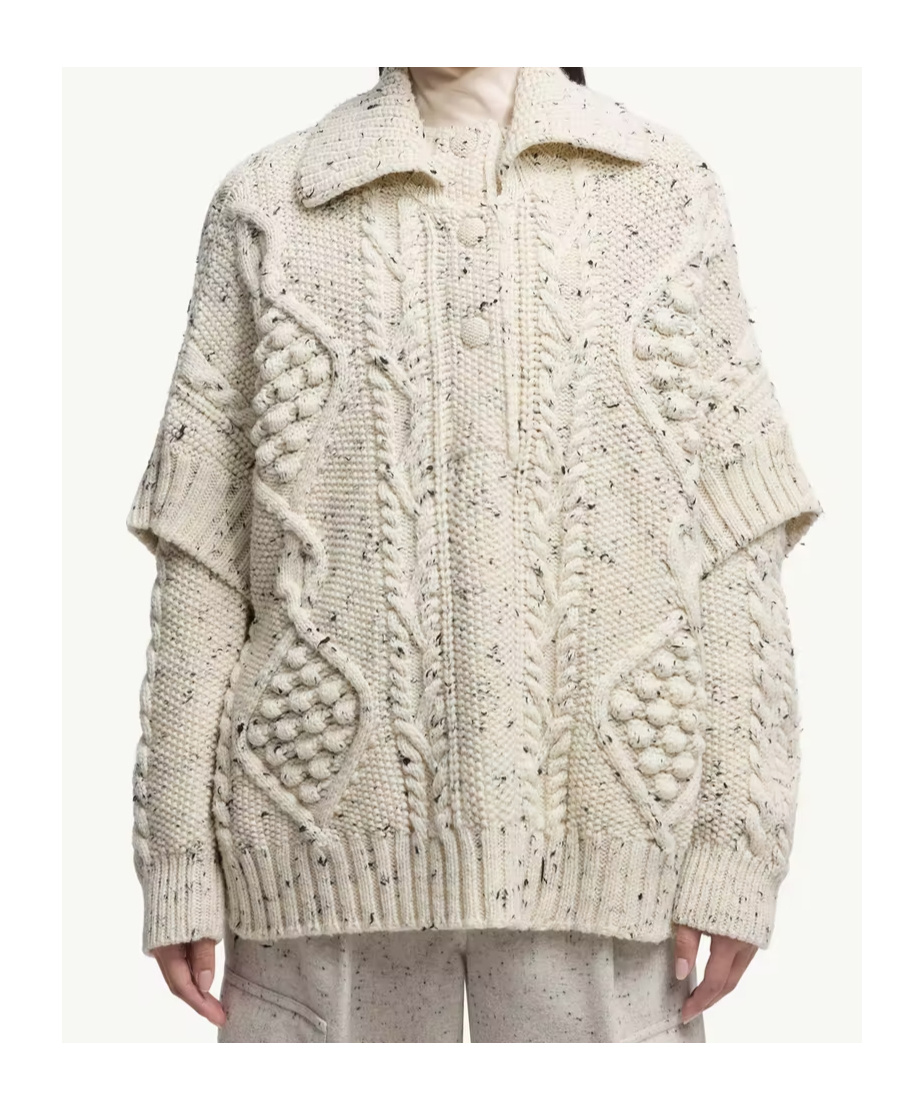 Moncler Wool Blend Tassel Cape In Neutral