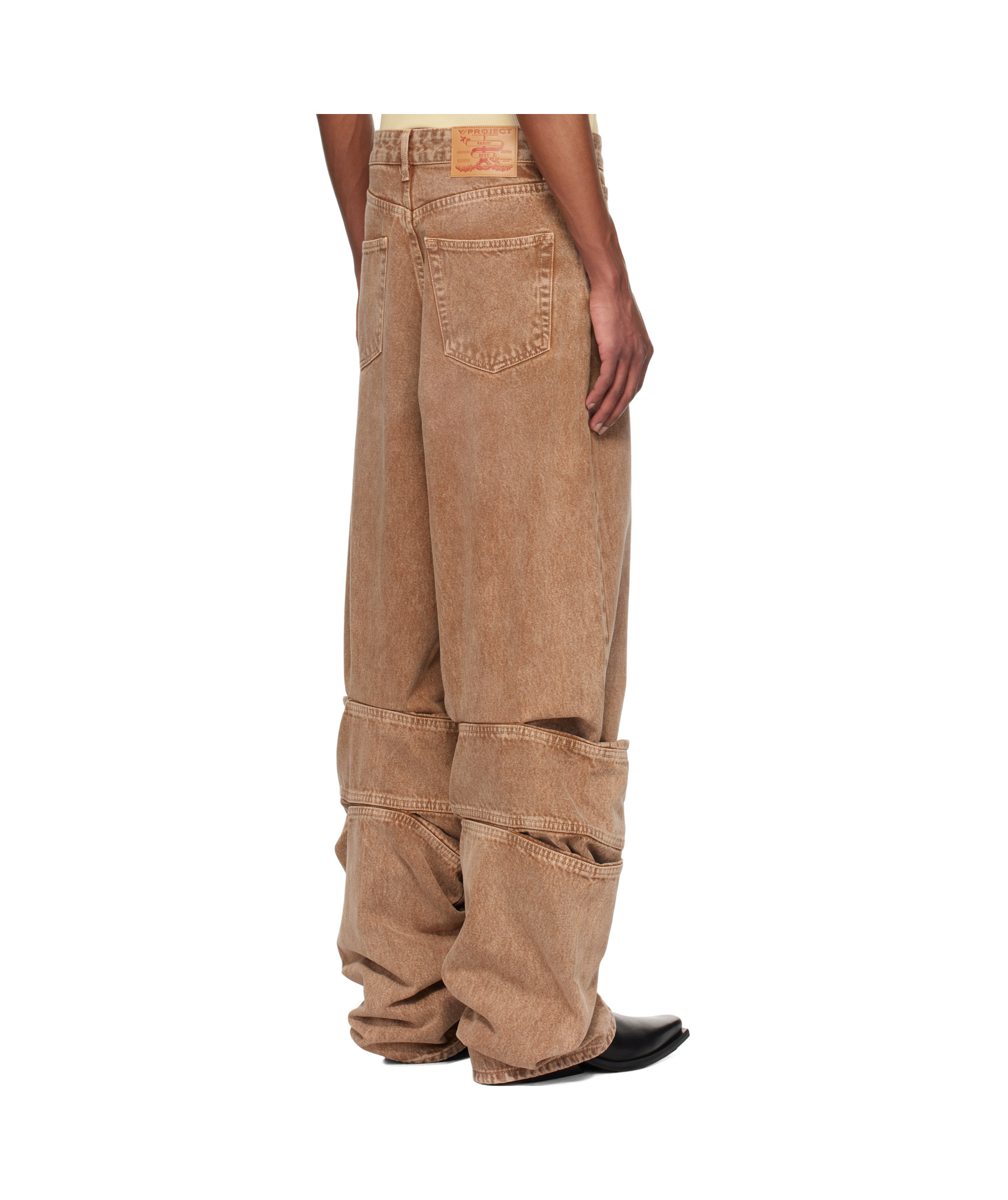 Y/project Brown Draped Cuff Jeans In Brown
