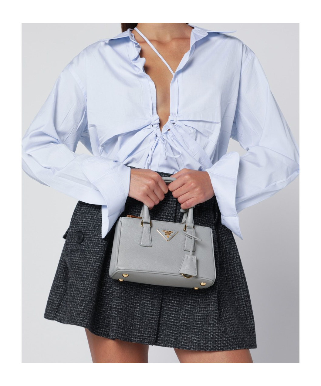 Prada Mini Galleria Saffiano Leather Handbag In Gray